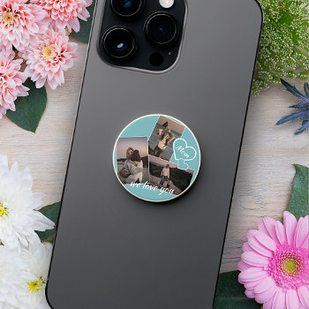 Custom Photos Grid On Turquoise Teal Blue Green Popsocket by All_In_Cute_Fun at Zazzle