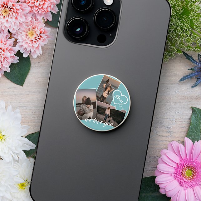 Custom Photos Grid On Turquoise Teal Blue Green PopSocket (Creator Uploaded)