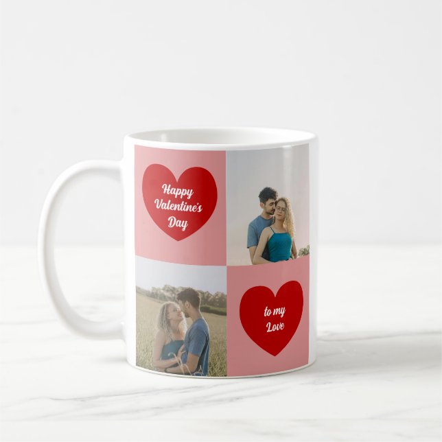 Custom Photos Hearts Graphic Valentine's Day Coffee Mug (Left)