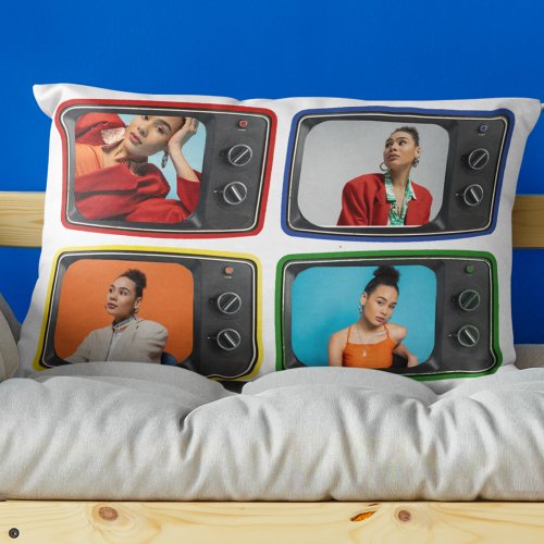 Custom Photos in Vintage TVs Pop Art Style Accent Pillow