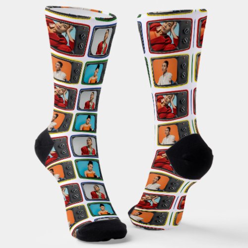Custom Photos in Vintage TVs Pop Art Style Socks