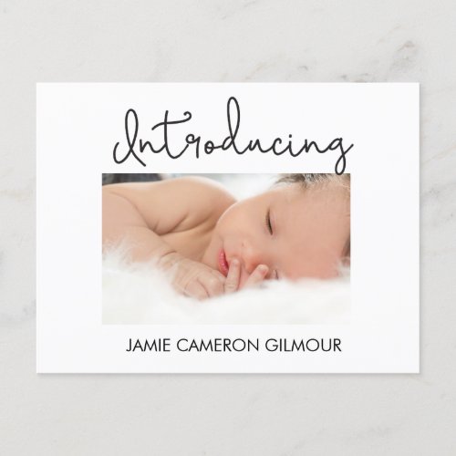 Custom Photos introducing Baby boy Blue Modern    Announcement Postcard