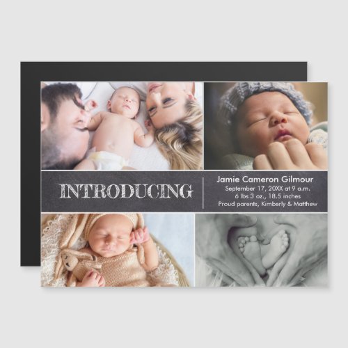Custom photos Introducing baby boy Chalkboard Magnetic Invitation