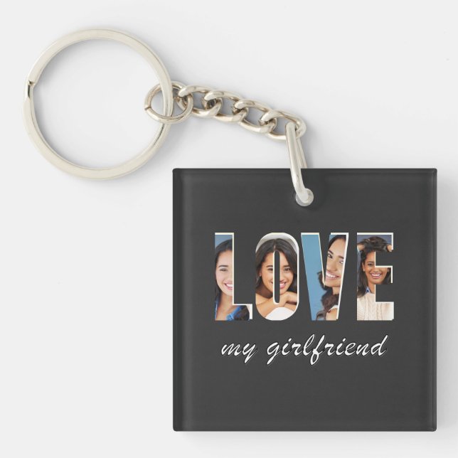 Custom Photos Love My Girlfriend Stylish Modern Keychain (Front)