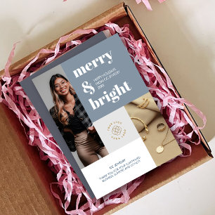 custom Photos Merry Bright Small Business Logo Holiday Card