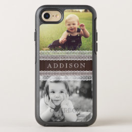 Custom Photos & Name | Dark Wood & White Lace OtterBox Symmetry iPhone 8/7 Case