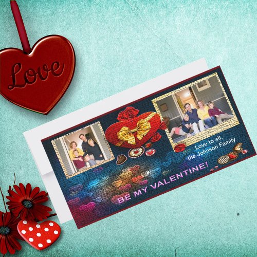 Custom Photos  Name Heart Be My Valentine Mosaic Holiday Card