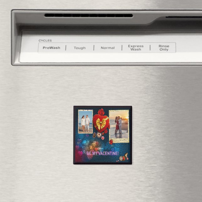 Custom Photos & Name Heart Be My Valentine Mosaic Magnet (In Situ (Dishwasher))