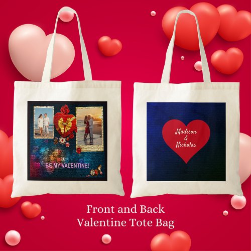 Custom Photos  Name Heart Be My Valentine Mosaic Tote Bag