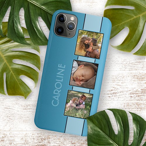 Custom Photos Name On Aqua Turquoise Blue iPhone 11 Pro Max Case