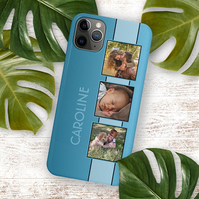 Custom Photos Name On Aqua Turquoise Blue iPhone Case (Creator Uploaded)