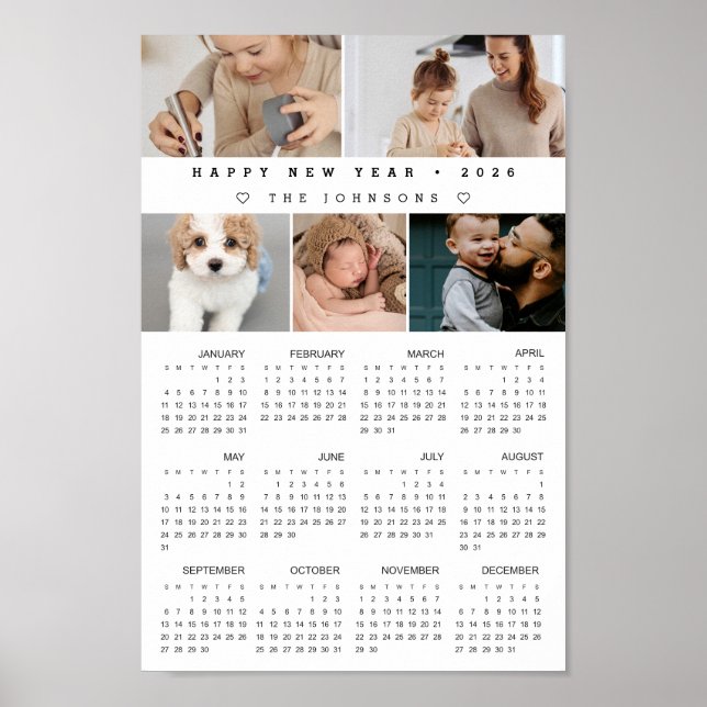 Custom Photos New Year 12 Month 2026 Calendar Poster (Front)