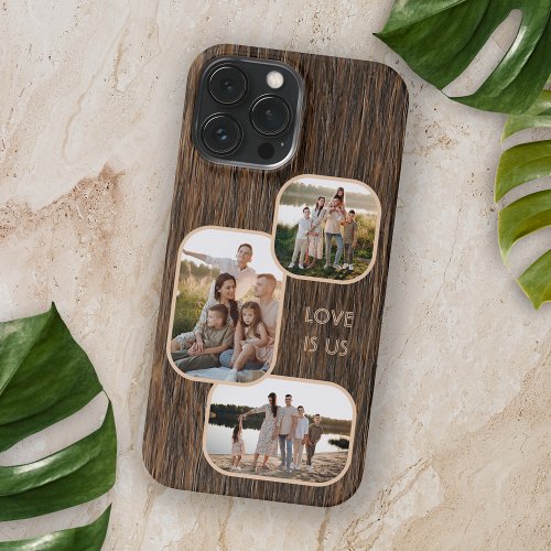Custom Photos On Dark Brown Woodgrain Pattern iPhone 13 Pro Max Case