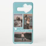 Custom Photos On Light Teal Robin Egg Blue Green Samsung Galaxy S10  Case<br><div class="desc">Decorative,  pretty elegant light teal blue green gray colored cellphone case with room to customize or personalize with three pictures of your choice. Decorated with cute hearts and sweet We Love You quote text in an elegant and stylish handwritten style calligraphy font type.</div>