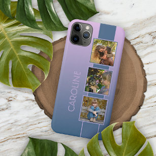 Custom Photos On Ombre Pink Dark Purple Blue iPhone 15 Pro Max Case