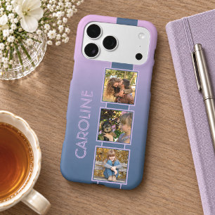 Custom Photos On Ombre Pink Violet Purple Blue Iphone 18 Pro Max Case