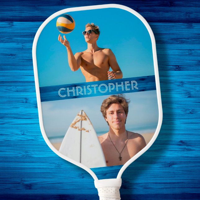 Custom Photos Personalized Name Modern Typography Pickleball Paddle (Creator Uploaded)