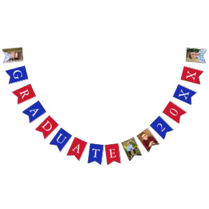 Custom Photos Red White Blue Graduate Bunting Flags