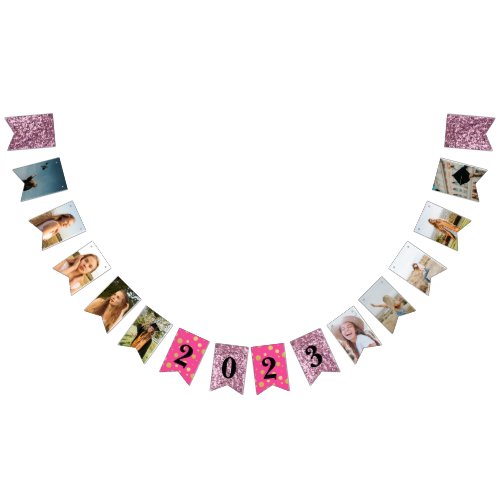 Custom Photos RoseGold Pink 2023 Grad Party Bunting Flags