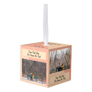 Custom Photos/Text Faux Rose Gold Metallic Cube Ornament