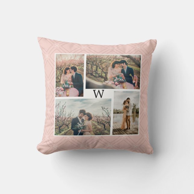 Custom Photos/Text Rose Gold Diamond Blush Pink Throw Pillow (Front)