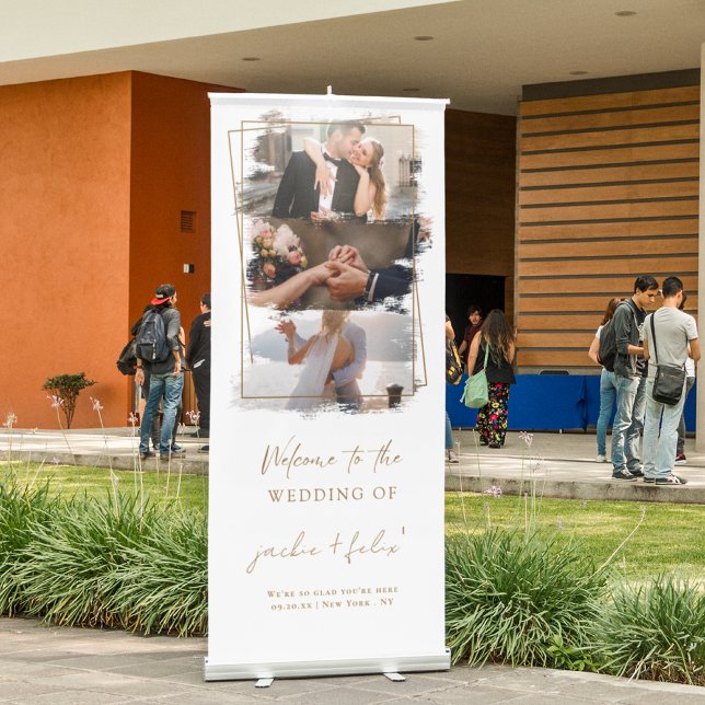 Custom Photos with Brushstroke Wedding Welcome Retractable Banner (Creator Uploaded)