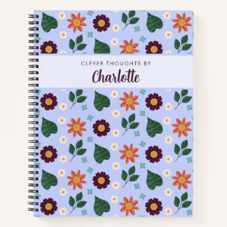 Custom Phrase Name Bright Blue Floral Girl's Notebook