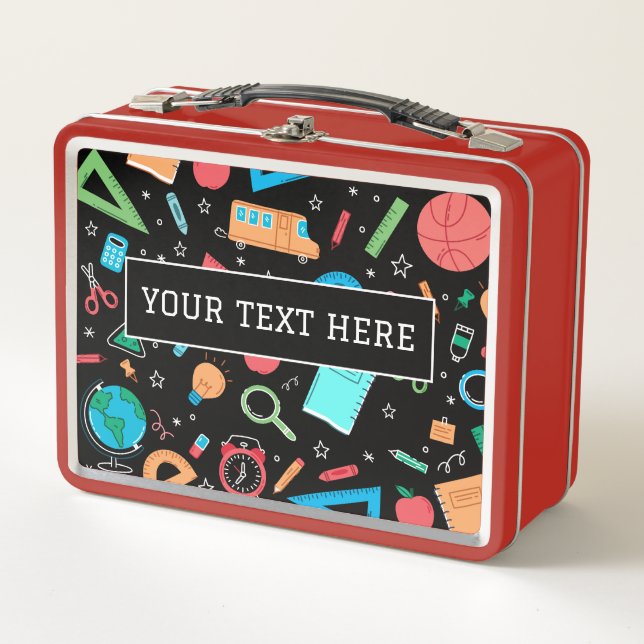 Custom Phrase Name School Supplies Metal Lunch Box (Front)