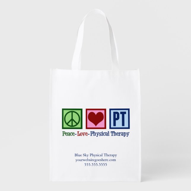 Custom Physical Therapy Office Peace Love PT Grocery Bag (Front)