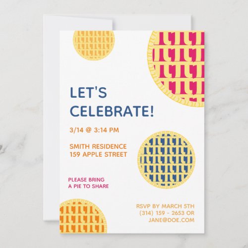 Custom Pi Day Pie Party Invitation Card Template