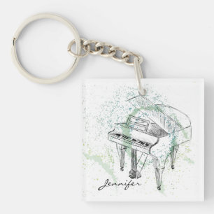 Custom Piano Illustration Art Drawing Music Lovers Keychain