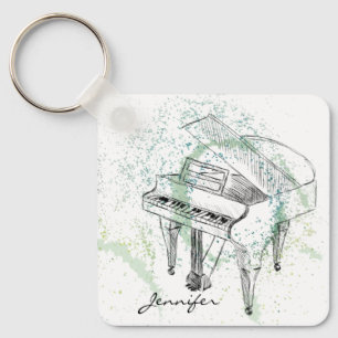 Custom Piano Illustration Art Drawing Music Lovers Keychain