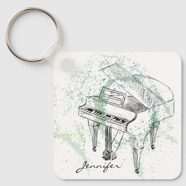 Custom Piano Illustration Art Drawing Music Lovers Keychain (Front)