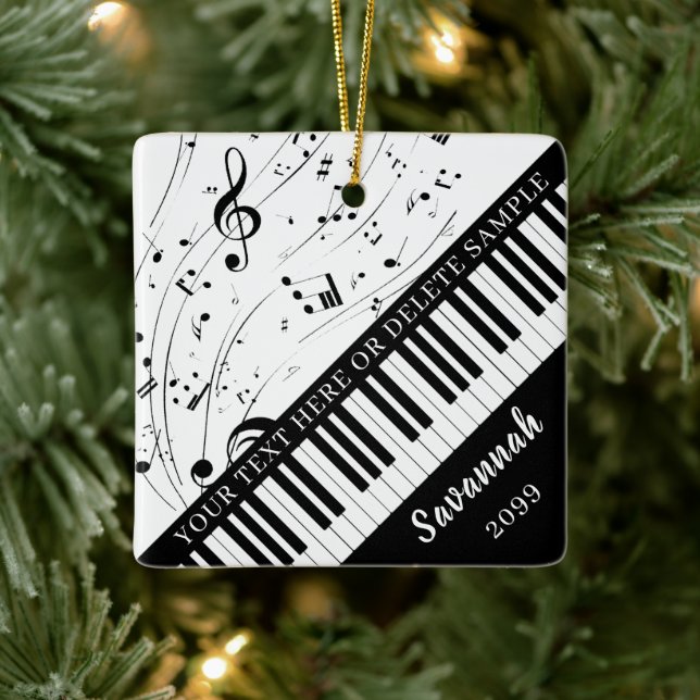 Custom Piano Keyboard Music Notes Personalized Ceramic Ornament (Tree)