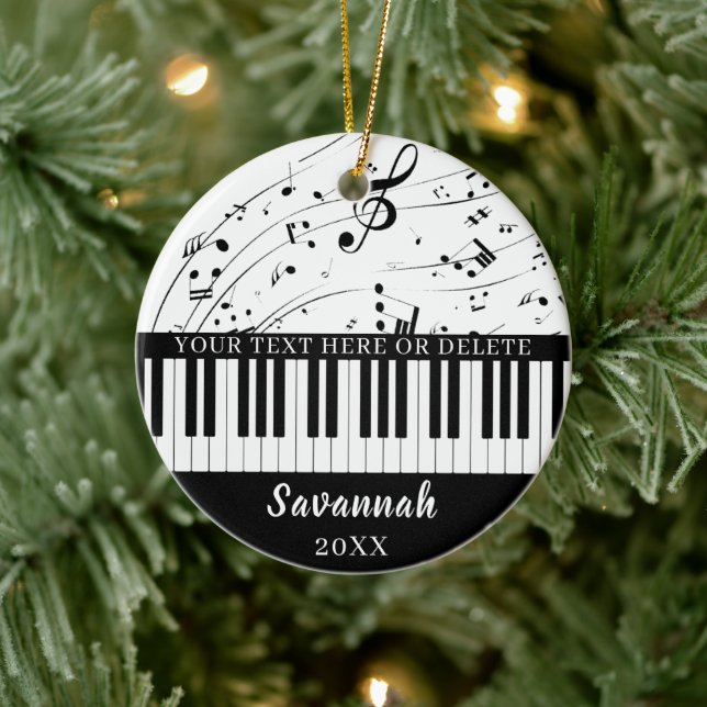 Custom Piano Keyboard Music Notes Personalized Ceramic Ornament (Tree)