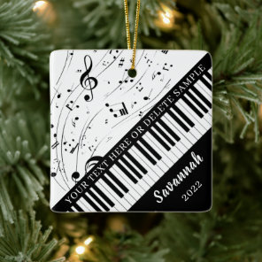 Custom Piano Keyboard Music Notes Personalized Ceramic Ornament