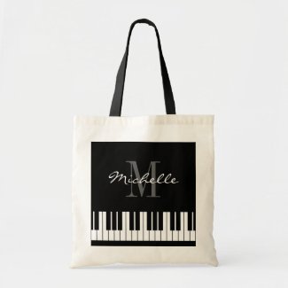 Natural and Black Piano Keys Tote Bag.  Custom piano keys tote bag for teacher and student.