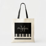 Custom piano keys tote bag for teacher and student<br><div class="desc">Custom Black and white grand piano keys tote bag for teacher and students. Elegant monogram design with stylish typography and personalized name initial letter. Cute gift idea for pianist,  piano instructor,  piano player,  musician,  music school lessons etc. Classical instrument accessory for men women and kids. Monogrammed keyboard design.</div>
