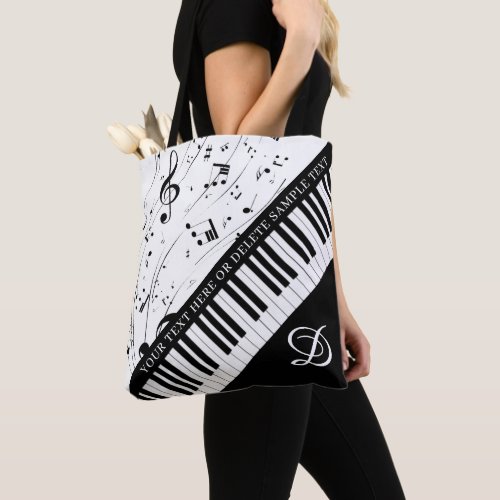 Custom Piano Music Notes Monogram Black White Tote Bag