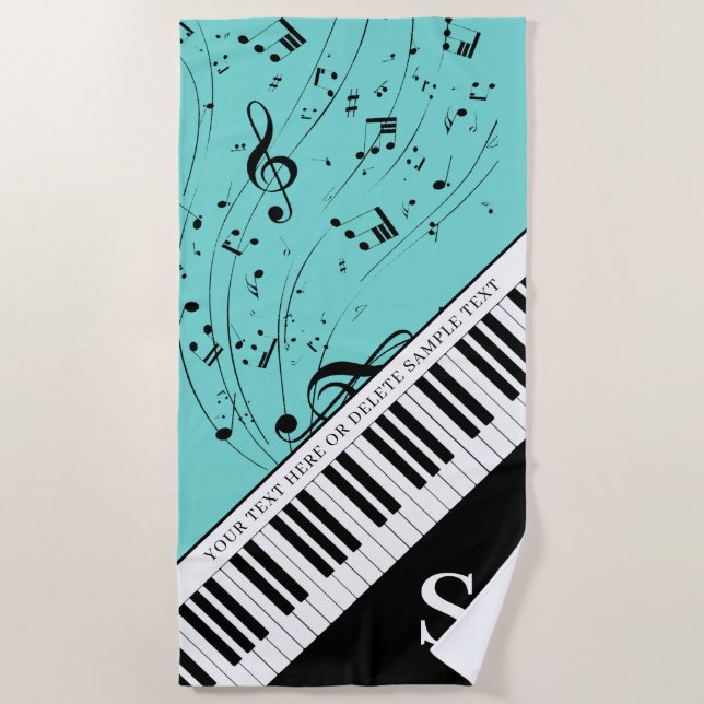 Custom Piano Music Notes Script Name Black Mint Beach Towel (Front)