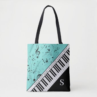 Custom Piano Music Notes Script Name Black Mint Tote Bag | Zazzle