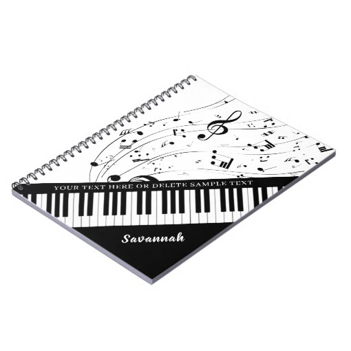 Custom Piano Music Notes Script Name Black White Notebook | Zazzle