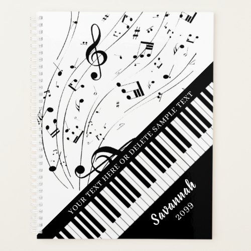 Custom Piano Music Notes Script Name Black White Planner