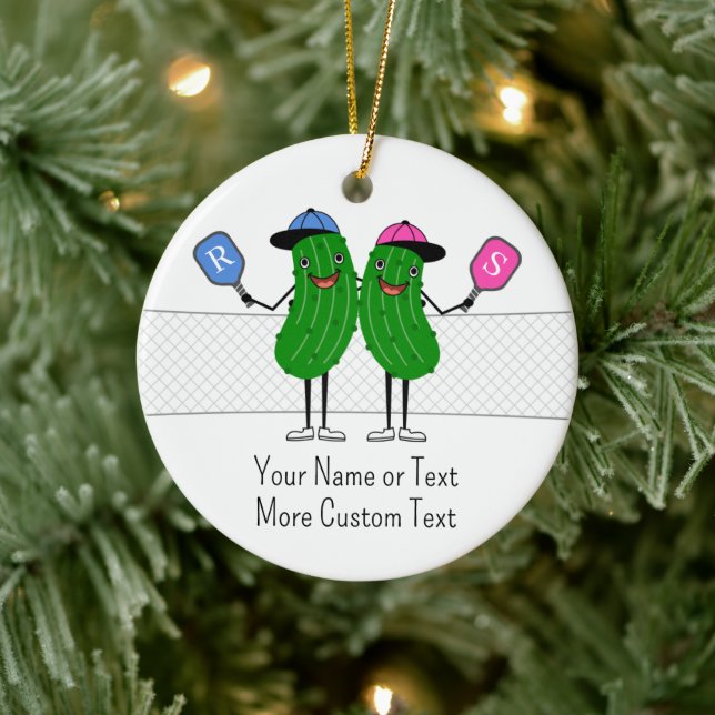 Custom Pickleball Couple Christmas Ceramic Ornament (Tree)