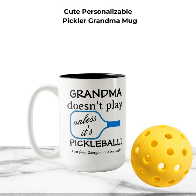 Custom Pickleball Grandma Funny Modern Typography Two-Tone Coffee Mug (Cute Personalizable Typography Pickler Grandma Two-Tone Mug)