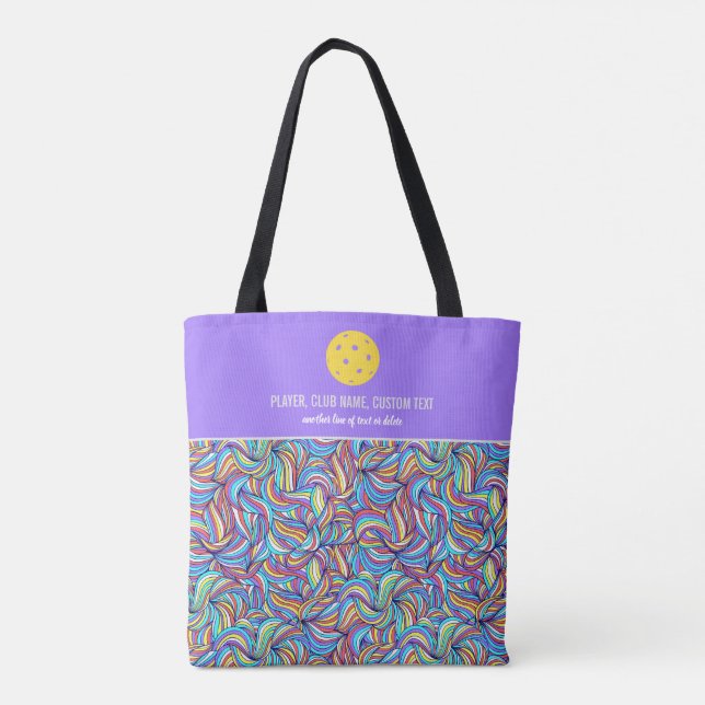 Custom Pickleball Paddle Colorful Doodle Pattern Tote Bag (Back)