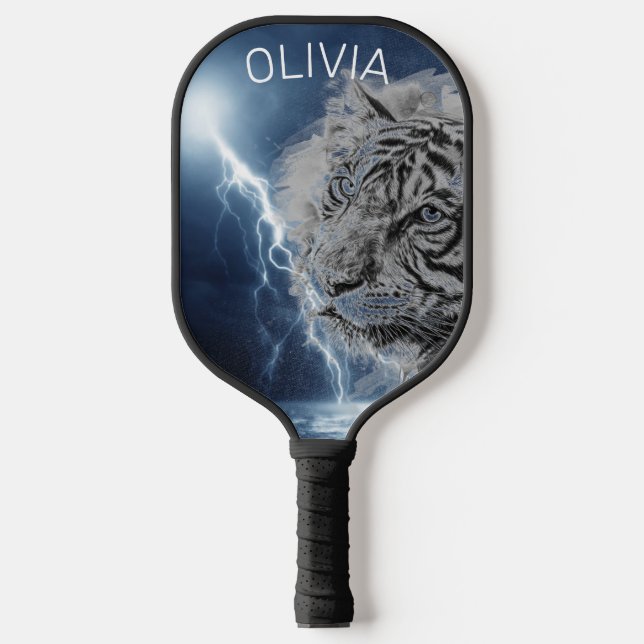 CUSTOM PICKLEBALL PADDLE TIGER WITH STORM CLOUDS (Front)