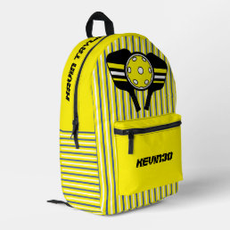 Custom pickleball player cool stripes yellow sport printed backpack