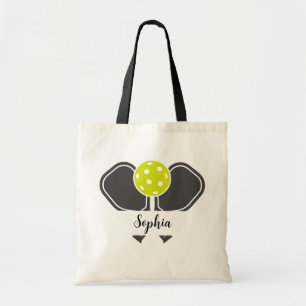 Custom Pickleball Player Name Paddle & Ball Design Tote Bag