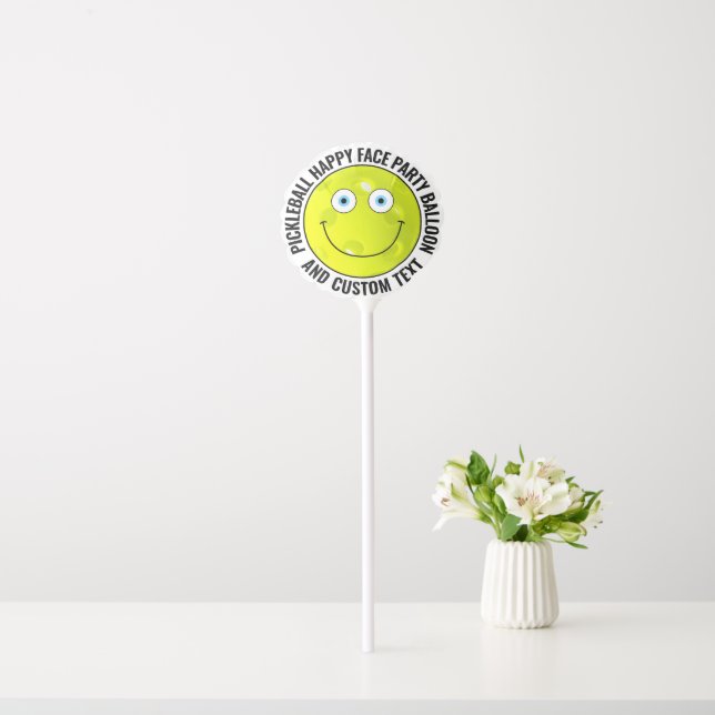 Custom Pickleball Theme Party BLUE EYES Happy Face Balloon (In Situ)